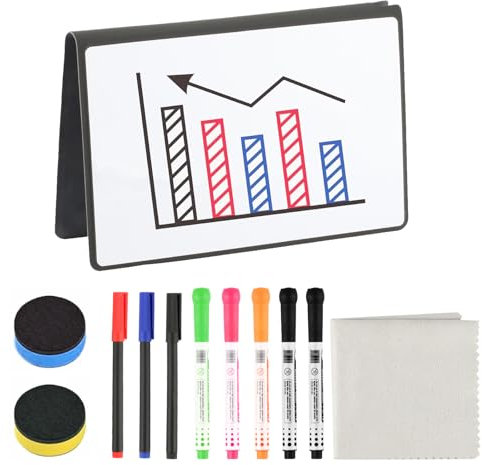 Lavagna Cancellabile Piccola, A5 Lavagnetta Cancellabile Portatile da Scrivania, Lavagna Bianca Cancellabile, Blocco Note Lavagnetta Bianca Quaderno per Accessori Ufficio, con Penne e Gomme
