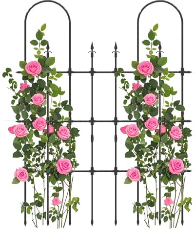 RELAX4LIFE Rankgitter Metall, 146 x 186 cm, Rankhilfe Garten, Gartenspalier für Kletterpflanzen, U-förmiges Spalier zum Stecken, Rosengitter rostfrei für Rosen, Efeu, Tomaten, Gartenzaun deko, Schwarz