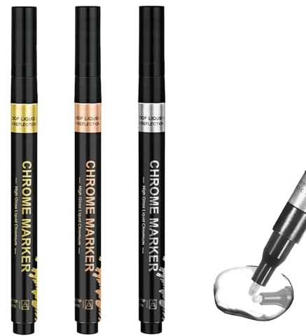 3 PCS Chrome Paint for Metal, 0.7mm Metallic Chrome Paint Marker Pens, Chrome Paint Pen, Silver Metal Paint, Gold Paint Pen, High Gloss, Durable and Waterproof, For Models,Resin Crafts and Paintings