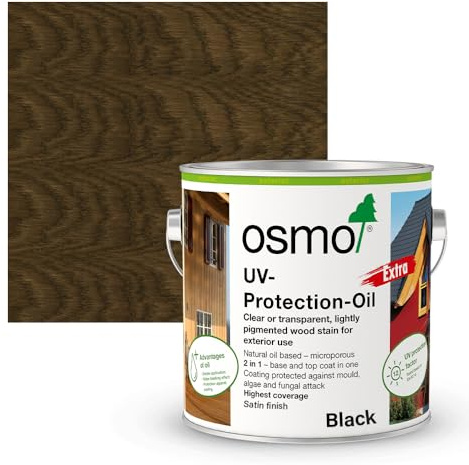 Osmo UV Protection Oil Extra, Exterior Tints Wood Finish (Black 3075, Satin, 750ml)