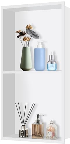 FTL Recessed Shower Niche 30 x 61 x 10 cm, White Wall Niche in 304 Stainless Steel, Double Layer Bathroom Niche, Niche Shelf Bathroom Shelves for Shampoo, Toiletry Items