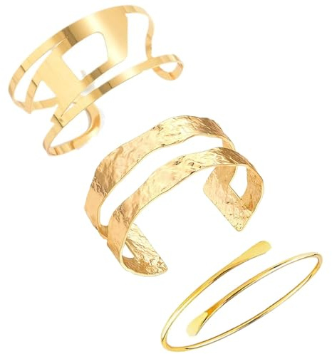 3 PCS Gold Arm Cuff, Gold Cuff Bracelet, Adjustable Fashion Bracelet for Dating Party Gift, Smooth Shaped Fashion Armband Jewelry Accessories