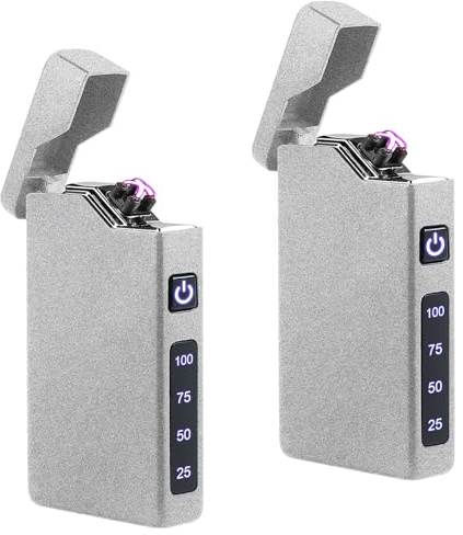 2 mecheros eléctricos, arco eléctrico, encendedor portátil con indicador de batería, recargable mediante USB, unisex, regalo con caja de regalo (plata)
