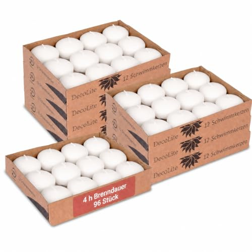 DecoLite 96 Schwimmkerzen Ø 45 mm, 4 h Brenndauer, Weiß, Tischdeko