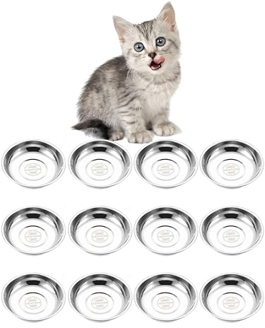VENTION Ciotole Gatti Acciaio Inox Piccole, Set di 12 Ciotole Ricambio Acciaio Cibo Gatti 14,7 cm, Piattini Gattini Metallo