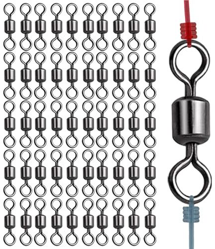 Barillets de Pêche | 50 Pièces Agrafes Tournantes pour Pêche | Connecteur d'Anneau en Forme de 8 avec Crochets et Clips pour en Eau Douce, Mer, Eau Salée, Offshore, Poisson-Chat et Truite