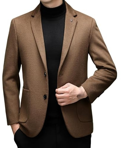 Generico Blazer da Uomo in Lana, Sportivo, Slim Fit, Due Bottoni, Giacca Moderna da Lavoro con Tasca, Giacca da Abito Casual Elegante, Caldo, Invernale, Smoking per Lavoro D'Ufficio, Marrone XS