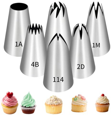 JRYXDS Set Di 6 Beccucci Per Sac A Poche Grandi Professionali Beccuccio Grande Inox Bocchette Decorative Accessori Per Decorare Cupcakes, Torte, Zeppole, Biscotti, Pasticceria