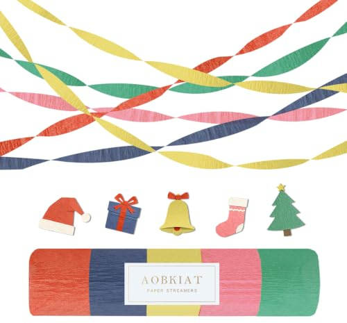 AOBKIAT Colorful Streamers Party Decorations–5 Rolls Vintage Rainbow Color | Crepe Paper Streamers for Birthday Baby Shower,Wedding Christmas,Retro Theme Party,DIY Craft Tassel,1.8 x 82 ft/Roll