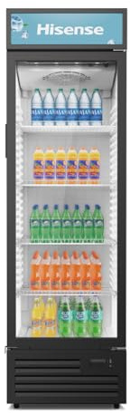 Hisense CPC381N7ABD Frigorifero commerciale per bevande, 343 litri, Illuminazione interna LED, Display Personalizzabile, Ripiani Regolabili, Sistema di Autoevaporazione, Serratura, Classe D, Nero