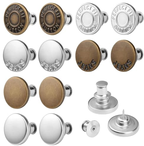 12 Jeans Buttons, No-Sew Replacement Fasteners, Adjustable Pant Waist Tightener, for Denim, Jackets, Clothing, DIY Crafts, 17mm
