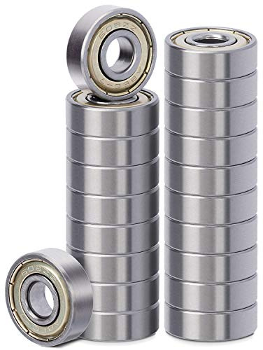20 Pack 608 ZZ Ball Bearing, Bearing Steel & Double Iron Sealed Miniature Deep Groove 608 zz Bearings for Skateboards, Inline Skates, Scooters, Roller Blade Skates & Long Boards (8mm x 22mm x 7mm)