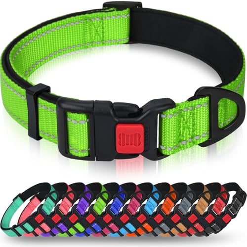 Taglory Reflekterande hundhalsband i nylon med säkerhetsspänne, justerbara husdjurshalsband med mjuk neoprenstoppning för små och medelstora hundar