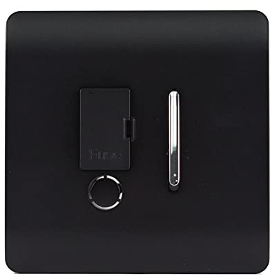 Trendi Switch Screwless Artistic Modern Glossy Tactile 230V Switched 13 A Single Fused Spur Connection Unit w/Flex Outlet Chrome Rocker in Matt Black - ART-FSMBK
