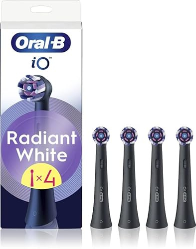 Oral-B iO Strahlendes Weiss, Original Aufsteckbürsten für elektrische Oral-B iO Zahnbürsten, Zahnaufhellung, Schwarz, 4 Stück