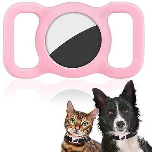 Ainiv Airtag hundhalsband, 1 st AirTag-fodral i silikon | Skydd mot förlust GPS Finder för husdjur, katthalsband (rosa)