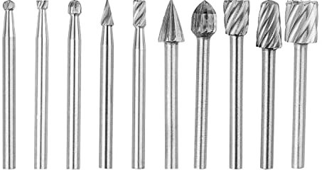 GEBAUM 10 Stück Holzfräser für Bohrmaschine, Fräser Set in Verschiedenen Formen zum Gravieren, Rillen, Aushöhlen von Weichen Materialien wie Holz und Kunststoff Bohrhilfe