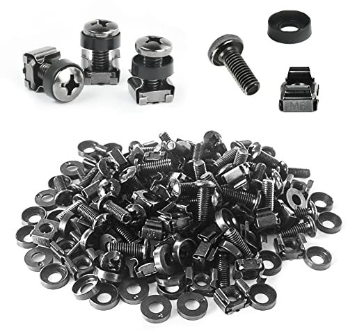 THATSRAD 50 PZS Tuercas Enjauladas M6 y Tornillos Rack con Arandelas de Plástico Set de Tornillos y Tuercas Rack Tornillos para Armario Rack de la Oficina, Montaje en Armario de Servidores 19 (Negro)