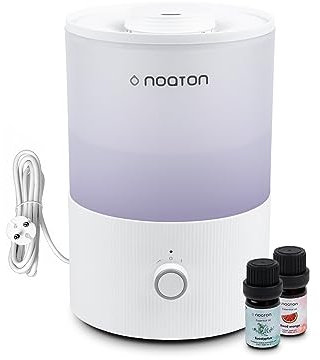 Noaton Essential Luftbefeuchter, 2 ätherische Öle inklusive, 3,3L Top-fill, 33H Laufzeit, 7-Farben-Nachtlicht, Leiser Raumluftbefeuchter, 360°Drehbare, für Kinderzimmer und Pflanzen Schlafzimmer