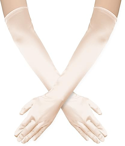 NQEUEPN Guanti Lunghi da Donna, 52cm Long Gloves Guanti Lunghi Raso Guanti da Opera Elastici Degli Anni '20 Cura delle Mani Guanti Idratanti per Donne Ragazze Ballo Serale(Champagne)
