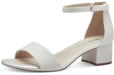 Tamaris Damen Sandalen mit Absatz Vegan Blockabsatz; WHITE GLAM/weiß; 40