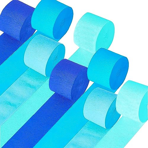 qingmeng 8 Rollen Krepppapier Blau, 200mx 4.5cm Kreppbänder Blau Luftschlangen Blau Rollen Crêpepapier Streamers for Party Feier Dekoration