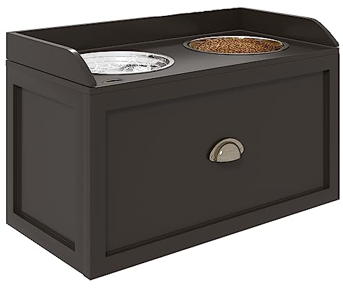 PawHut Stainless Steel Raised Dog Bowls, Double Dog Food and Water Bowl w/ 21L Storage Drawer, for Large Dogs - Brown
