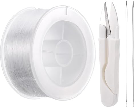 Zocipro Stark klar osynlig nylontrådtråd, 0,3 mm 500 m fisketråd med pärlnål och sax för sömnad, smyckestillverkning, hantverk, hängande juldekorationer