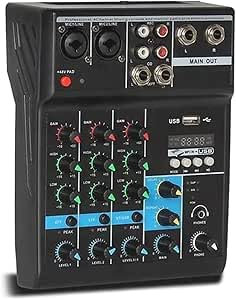 SQUADO Mixer Audio USB Consolle Professionale, 4 Canali, Karaoke DJ