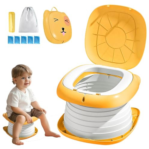 Töpfchen Falttoilette Kinder, Klapptoilette für Kinder, Faltbarer Toilettensitz Kinder, Töpfchen für Unterwegs, Töpfchen Faltbar, Töpfchen für Kinder Baby Toilettensitz mit Ersatztaschen(Gelb)