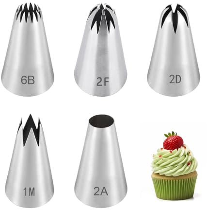 GIDWRIY 5 Pezzi Beccuccio Sacca a Poche,Punte Sac a Poche,Beccucci per Pasticceria,Beccucci In Acciaio Inox,Beccucci per Decorare Torte,Cake Nozzles,Decorazione Torte Set,Beccucci Riutilizzabili