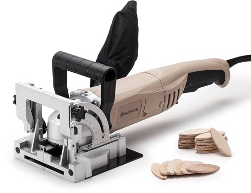 WOODSTARTER Biscuit Joiner Tool, 8.5 Amp 12,000 RPM Plate Joiner with Dust Bag & 100 Biscuits, Adjustable Angle & Depth for Wood Joinery & Furniture Making