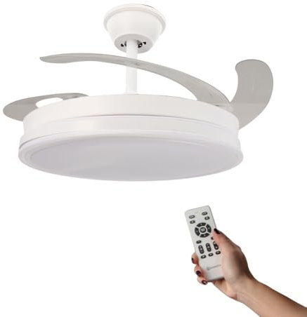 M mimotec - Ventilador de Techo con luz Led White Olga, Mando a Distancia, Motor DC, 6 velocidades, Silencioso, Aspas retráctiles, función verano-invierno, temporizador, CCT