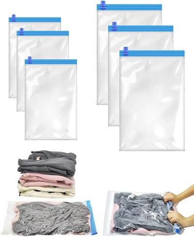 TPZORJX Juego de bolsas al vacío de viaje [6 unidades] en 2 tamaños (3 x 35 x 50 cm/3 x 50 x 70 cm) – Bolsas de vacío de viaje para enrollar la ropa – Reutilizable Bolsas de vacío