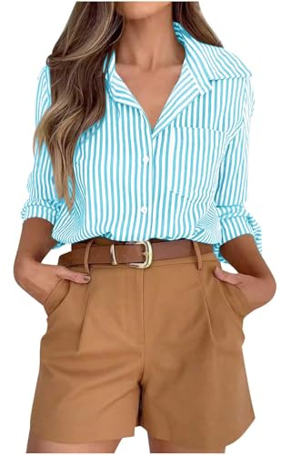 Compra Online Camisas Mujer Manga Larga,Camiseta Mujer de Cuello Solapa con Botones Blusa Elegante de Rayas Otoño Invierno Casual Camisa de Negocios Cómodo Sueltos Shirt Oficina Basic Tops 2025