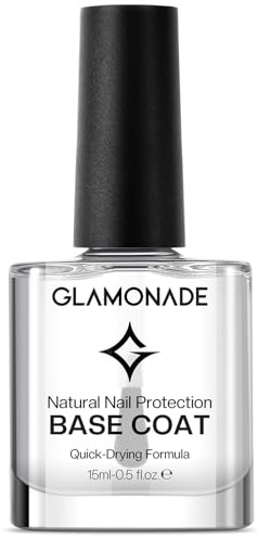 Glamonade Base Coat Nail Polish Clear: Quick Dry Nail Polish Long Lasting Fingernail Toe Polish Color Strengthener Natural Nail Repair 0.34 fl oz Nail