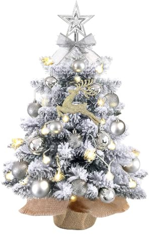 Albero di Natale Piccolo con Luci LED, 60CM Mini Albero di Natale Artificiale Piccolo con Decorazioni Natalizie Fai da Te, Piccoli Christmas Tree per Decorazioni Natalizie e Capodanno