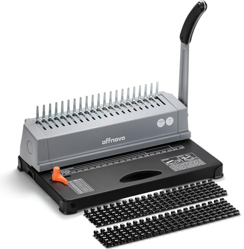 OFFNOVA Bindemaschine 21-Loch 450 Blatt Bindegerät, Spiralbindung Buchbinder Maschine mit Starter Kit Kamm Bindung Stacheln, für tägliche Office
