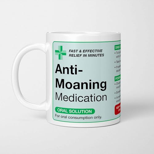 A Bit of Banter Anti-Moaning Medication Prescription Mug, 11oz | Funny Joke Pharmacy Label Gift for Moaners and Complainers, Gag Present, Ceramic Coffee Cup
