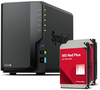 Synology DS225+ Bundle 8TB Western Digital (WD Red Plus 2x4TB) 2-Bay Plus Serie - Intel Celeron J4125 Quad-Core, 2 GB Non-ECC DDR4 SODIMM 1 x 2,5 GbE e 1 porta LAN RJ-45 1 GbE