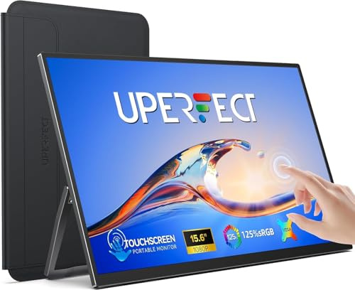 UPERFECT Portable Monitor Touchscreen 15,6 Zoll Tragbarer Bildschirm Matte FHD 1080P 125% sRGB 2000:1 Ultradünne Schmale Rahmen mit Mini HDMI USB C für Laptop/Phone/Spielkonsole, VESA-Kompatibel