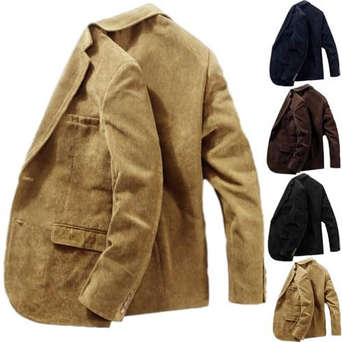 GAGFDA Veste en Velours Homme Style Vintage Décontracté, Blazer Sport Homme avec Revers, Coupe Ajustée en Coton Manches Longues, 2 Boutons, Veste de Bureau pour Travail, Mariage avec Poches, kaki, L