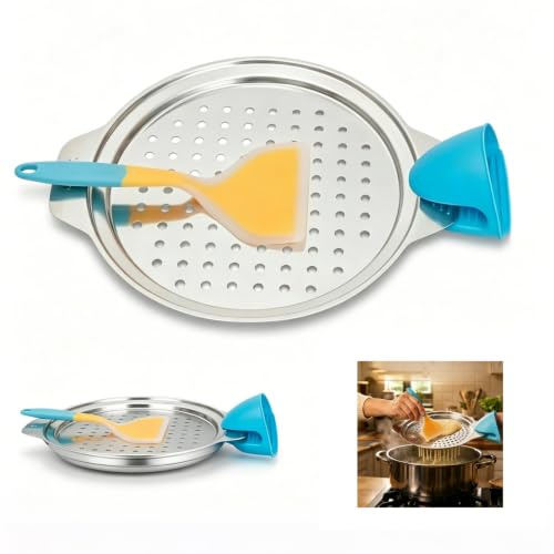 Grattugia per spätzle con raschietto e guanti da forno, grattugia rotonda in acciaio inox, produzione facile e veloce di spätzle, colino per pentole da 24-27 cm (argento 1)