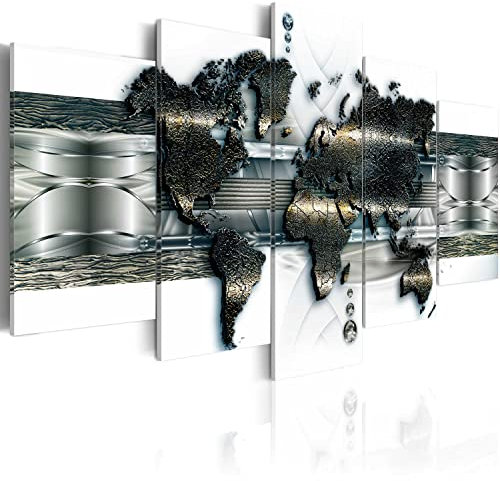 B&D XXL Acrylglasbild Weltkarte 200x100 cm 5 Teilig Wandbild auf Acryl Glasbilder Kunstdruck Moderne Acrylglas Platte Wanddekoration Geschenke Heimdekoration Glasbild Landkarte Reise silber weiß
