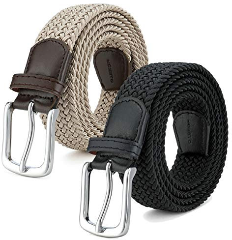 MOZETO 2er Stretchgürtel für Herren und Damen, Unisex Elastisch Stoffgürtel Flechtgürtel 3,3cm breit