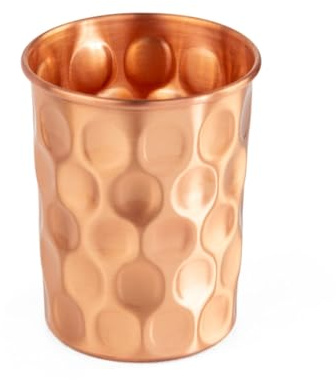 Bodhi Kupferbecher 2er Set | Ayurveda Trinkbecher aus reinem Kupfer | Trinkbecher mit 250 ml Volumen | Wasser Becher mit Design Veredelung | Langlebige Metallbecher | Diamant-Design, gehämmert