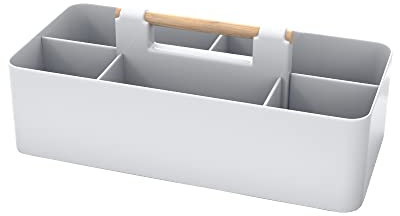 INTIRILIFE Organiser Caddy con maniglia in grigio - 32x15,5x8 cm, Scatola di trasporto Cestino portaoggetti con 5 scomparti per bagno, camera dei bambini, bricolage, scrivania, cosmetici