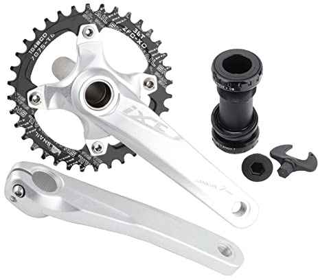 KOOZER Cykelsats med vevarm BCD 104 väg mountainbike vevsats med bottenfäste med 38T enkel kedjering kedjor (silver)