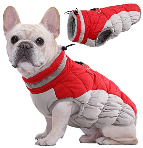 Kuoser Hundejacke Hundemantel für Mittelgroße Hunde Winterweste Wasserdicht Hunde Wintermantel Jacke Winter Hunde Mantel Mit Geschirr Warme Winterjacke Hundepullover Haustier Skifahren Kostüm Rot, M