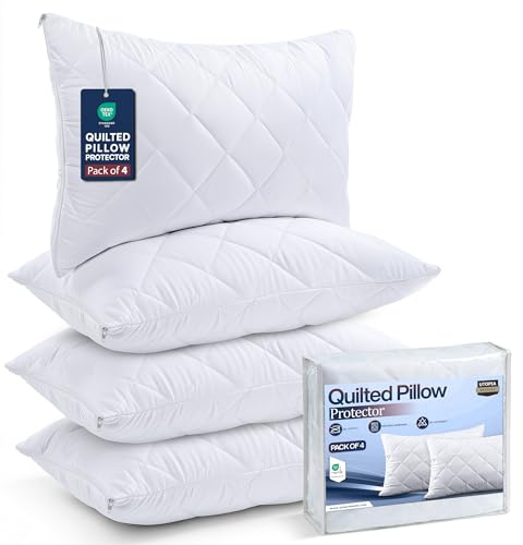 Utopia Bedding Protectores de Almohada 50x75 cm, Paquete de 4 Fundas de Almohada Acolchadas con Cremallera, Funda de Almohada de Microfibra Suave y Transpirable (Blanco)